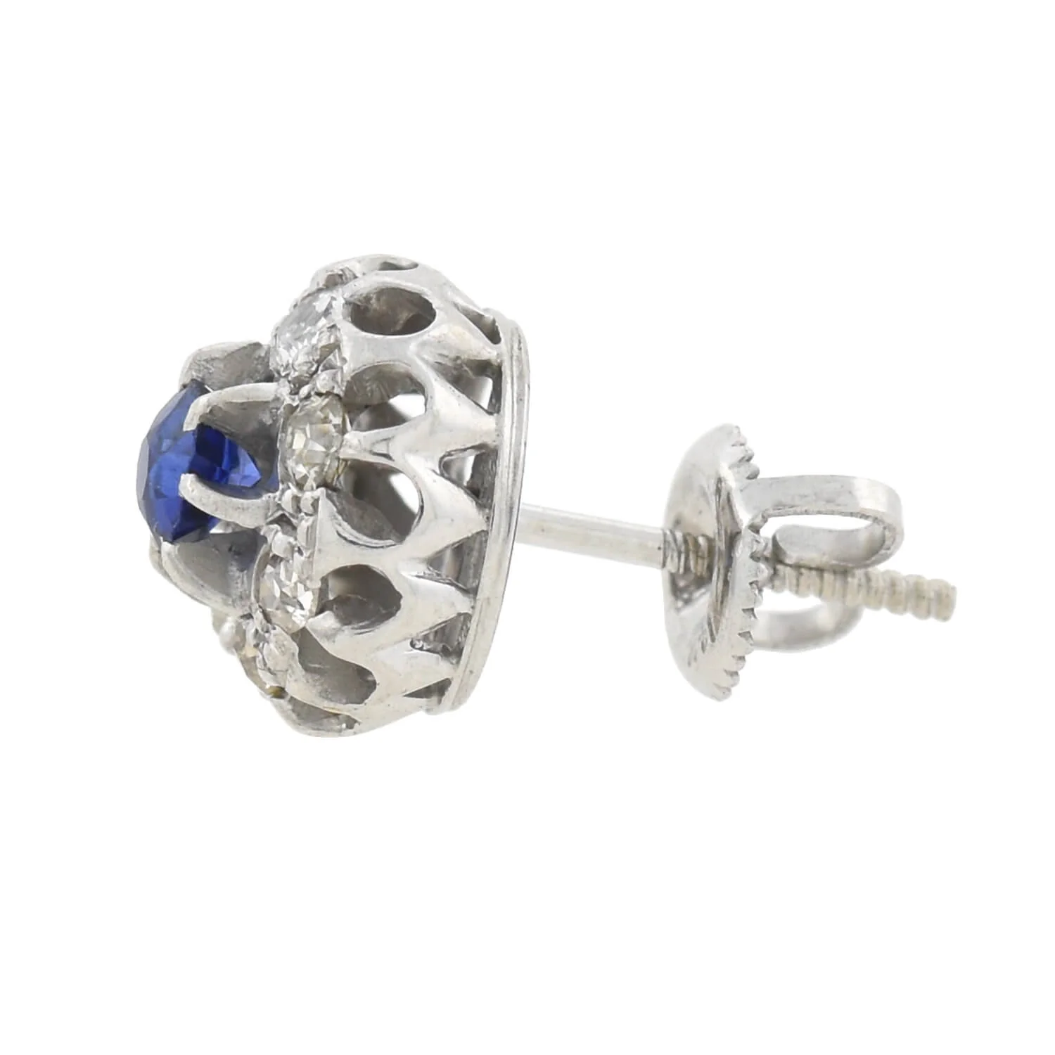 Edwardian 9kt/14kt Sapphire + Diamond Stud Earrings - Image 5