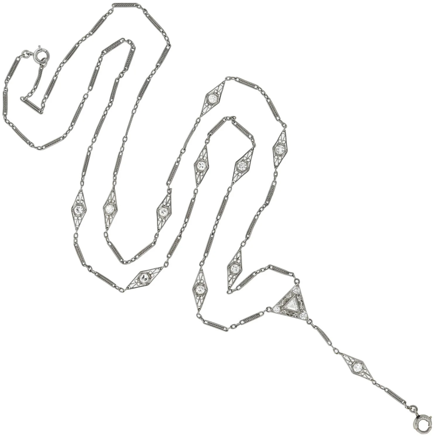Edwardian Platinum Diamond Link Lorgnette Chain Necklace 1.75ctw - Image 2