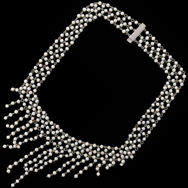 Edwardian Platinum, Diamond & Pearl Festoon Necklace - Image 10