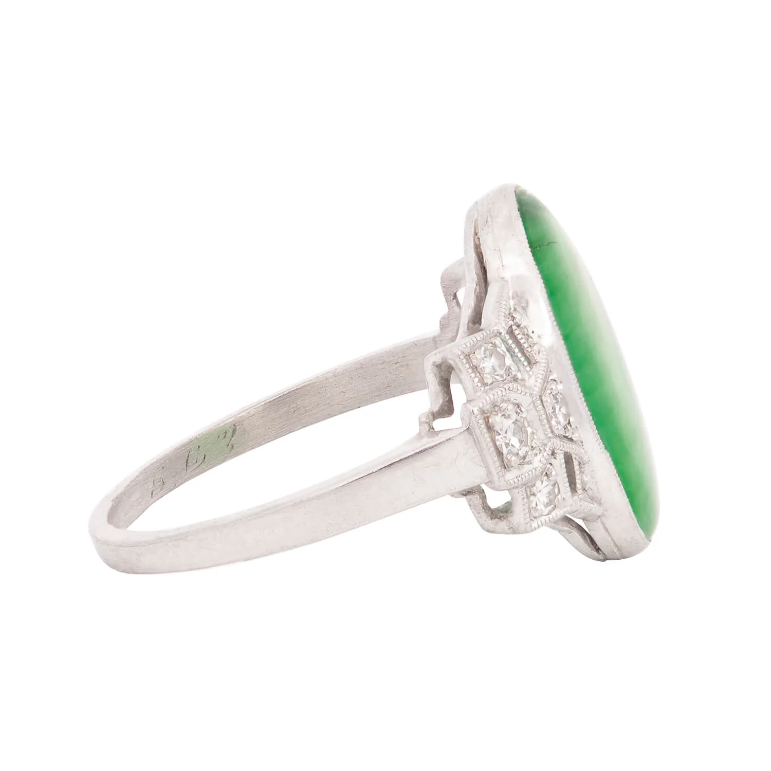 Edwardian Platinum Jade + Diamond Ring (On Hold) - Image 2