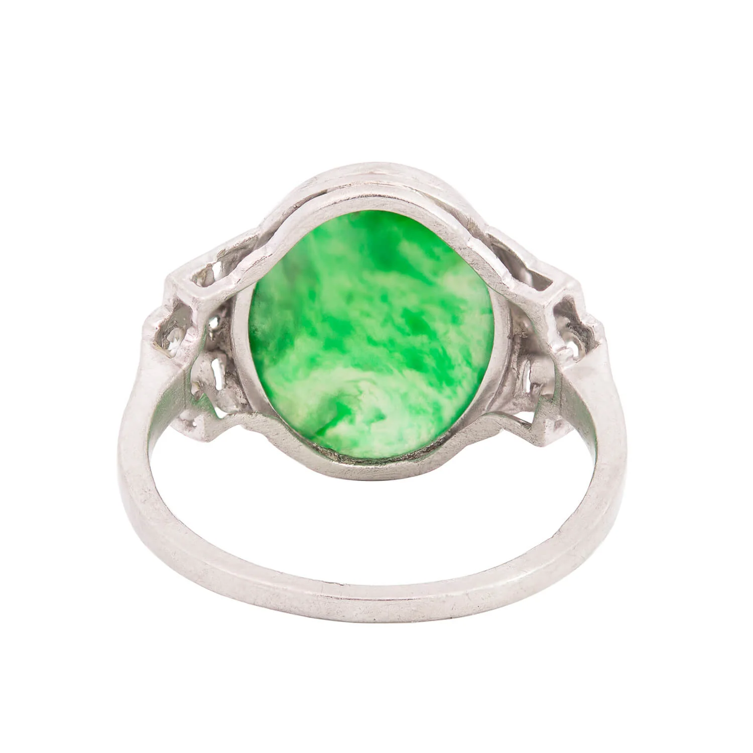Edwardian Platinum Jade + Diamond Ring (On Hold) - Image 5