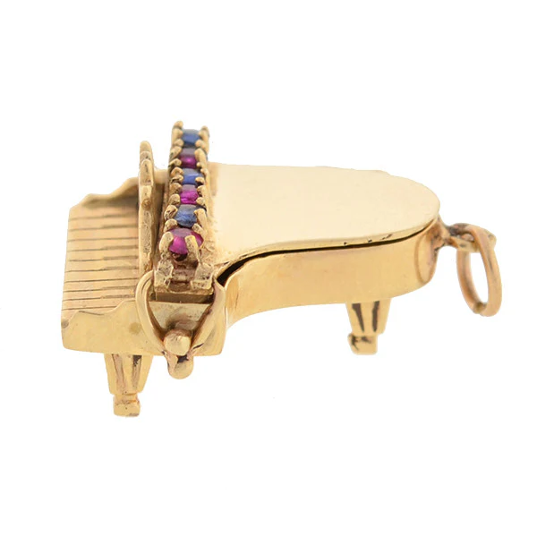 Vintage 14kt Pearl, Sapphire, & Ruby Baby Grand Piano Charm 6.1dwt - Image 2