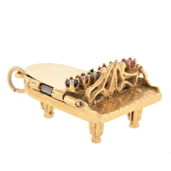 Vintage 14kt Pearl, Sapphire, & Ruby Baby Grand Piano Charm 6.1dwt - Image 4