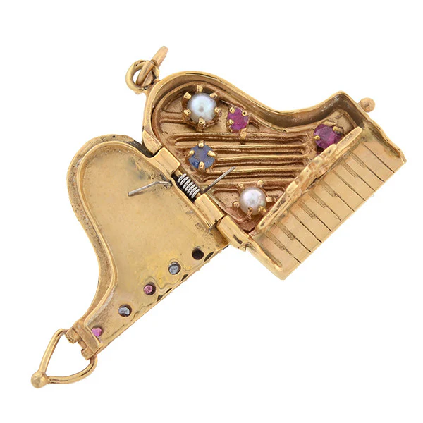 Vintage 14kt Pearl, Sapphire, & Ruby Baby Grand Piano Charm 6.1dwt - Image 6