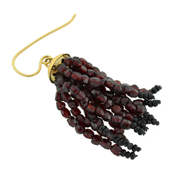 Estate 18kt Beaded Garnet Tassel Earrings - Image 2