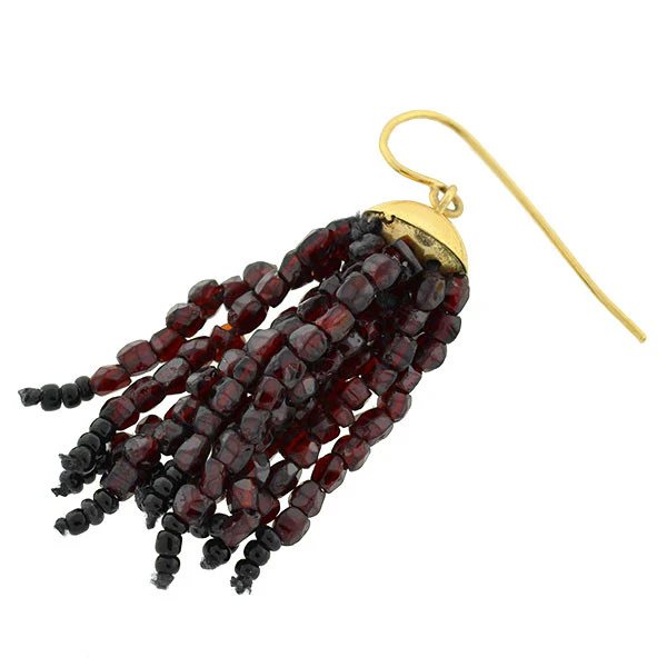 Estate 18kt Beaded Garnet Tassel Earrings - Image 3
