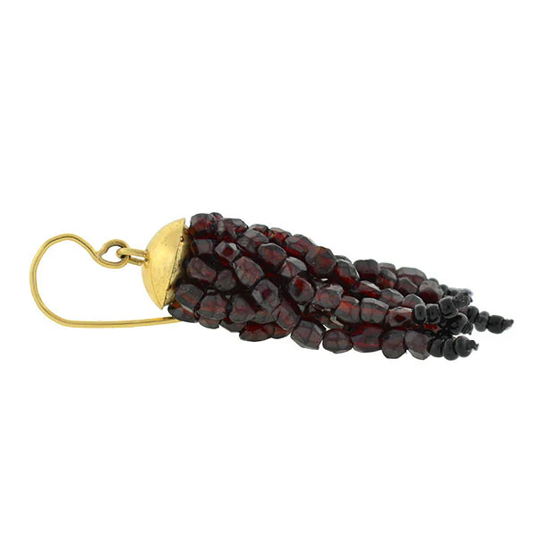 Estate 18kt Beaded Garnet Tassel Earrings - Image 5