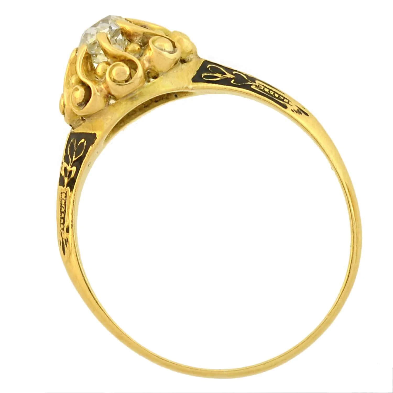 Georgian 18kt Gold Enameled Diamond Engagement Ring 0.60ct - Image 4