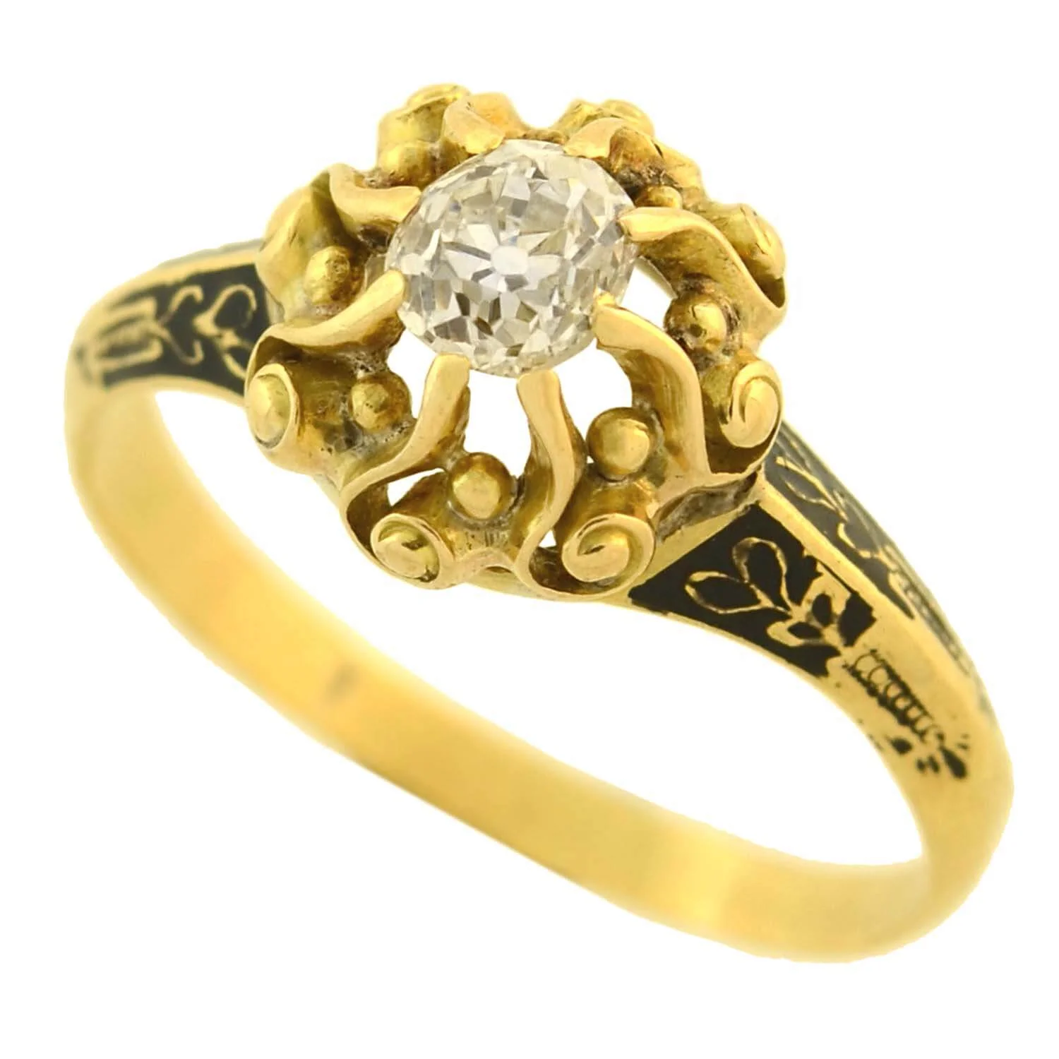 Georgian 18kt Gold Enameled Diamond Engagement Ring 0.60ct - Image 5