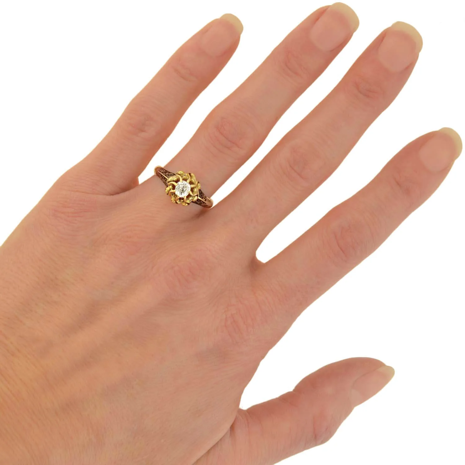 Georgian 18kt Gold Enameled Diamond Engagement Ring 0.60ct - Image 6