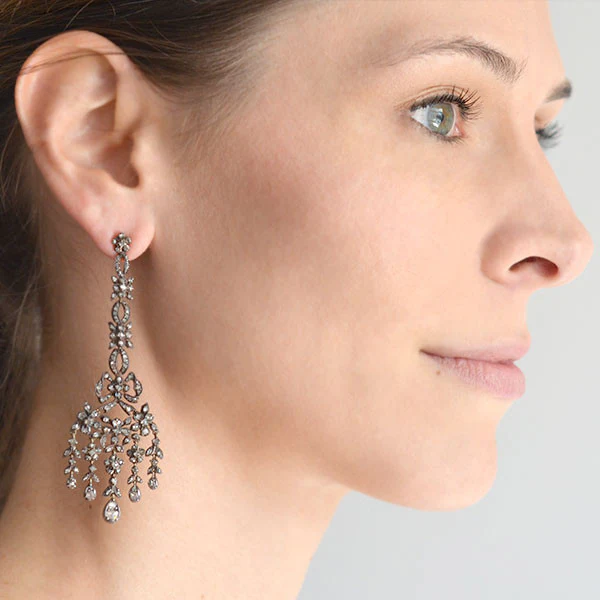 Georgian Silver-Topped Drippy Rose Cut Diamond Earrings - Image 6
