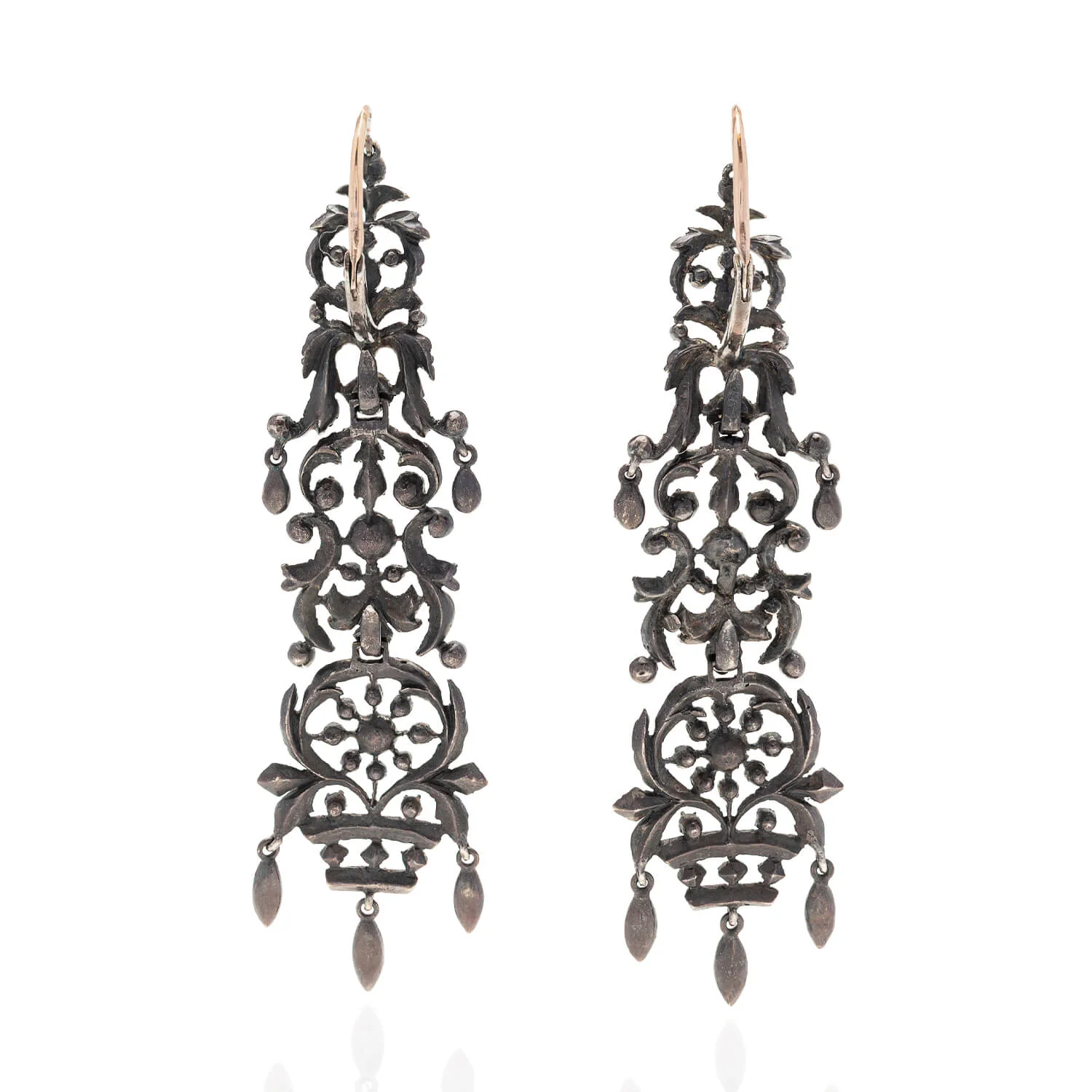 Georgian Sterling/18kt Long Rose Cut Diamond Earrings 2ctw - Image 3