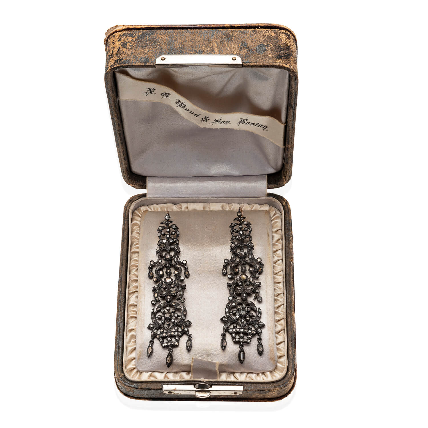 Georgian Sterling/18kt Long Rose Cut Diamond Earrings 2ctw - Image 4