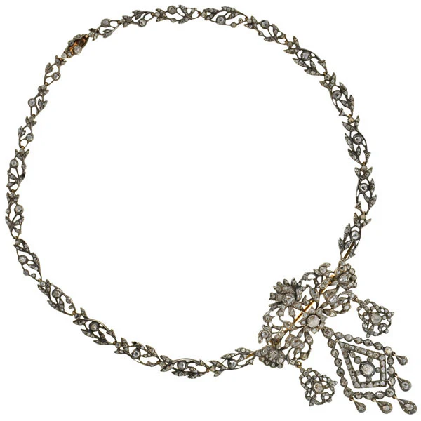 Georgian Sterling Rose Cut Diamond Pin & Necklace Set - Image 3
