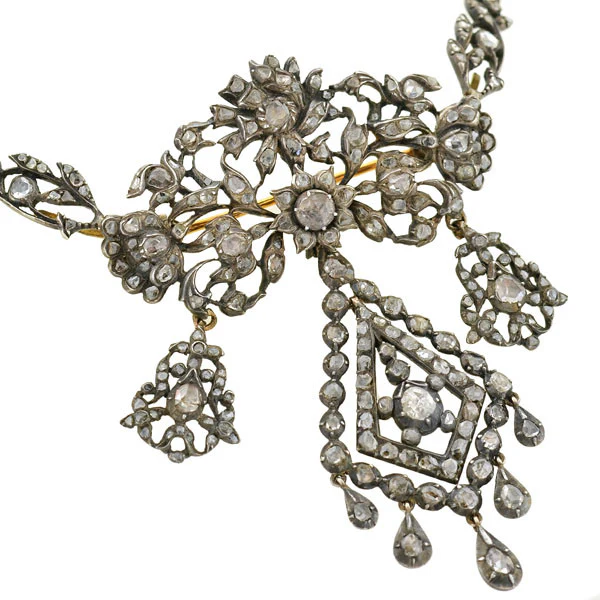 Georgian Sterling Rose Cut Diamond Pin & Necklace Set - Image 5