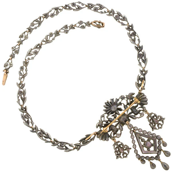 Georgian Sterling Rose Cut Diamond Pin & Necklace Set - Image 6