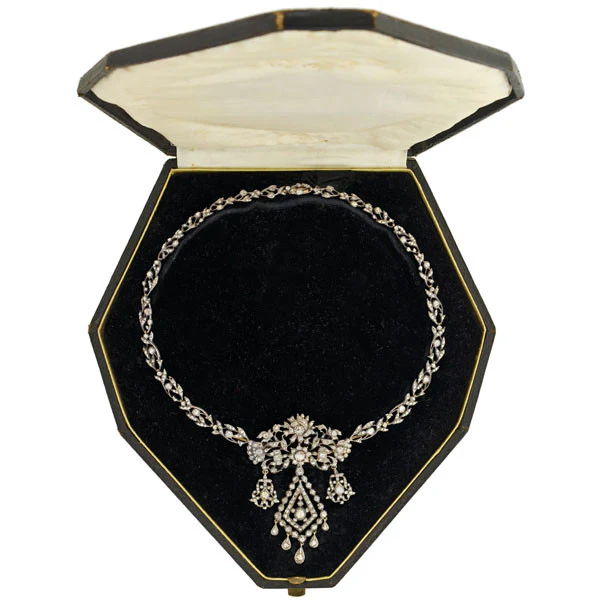 Georgian Sterling Rose Cut Diamond Pin & Necklace Set - Image 8
