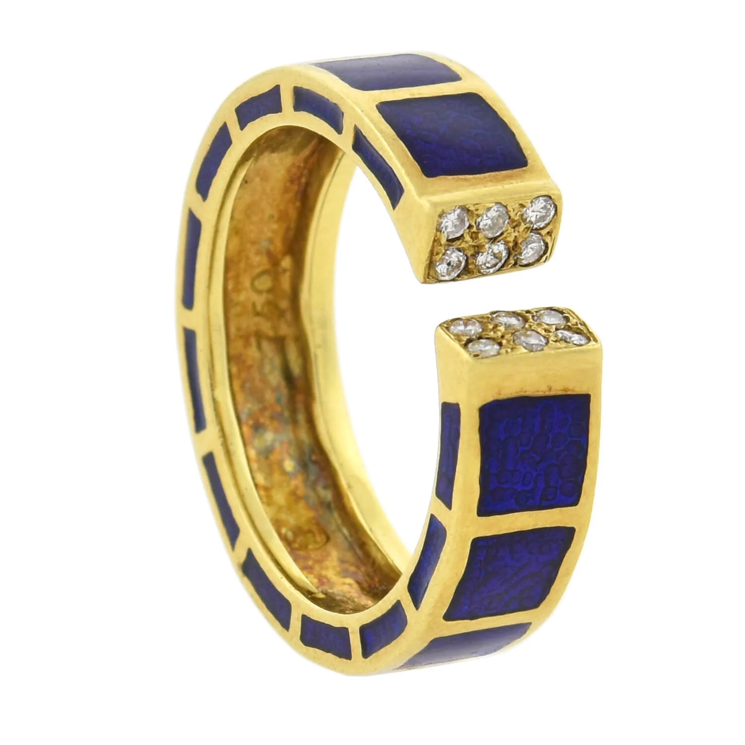 HIDALGO Estate 18kt Enameled + Diamond Open Front Ring - Image 4