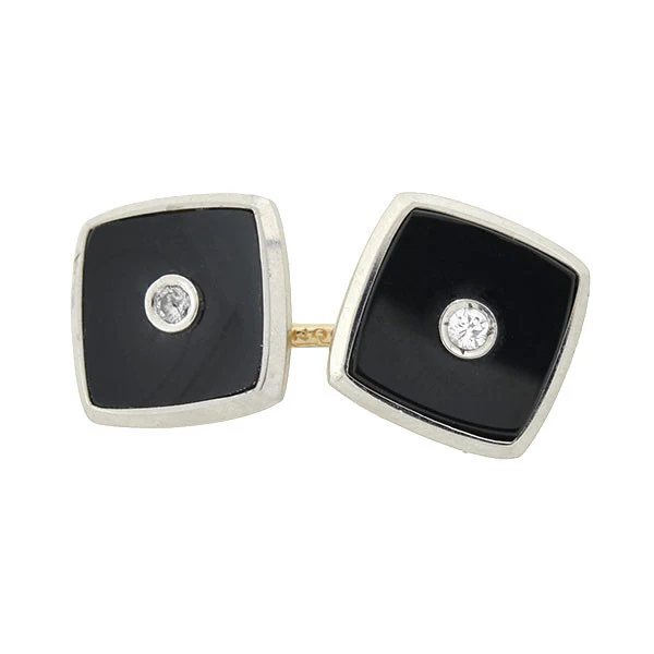LARTER Art Deco Platinum & 14kt Onyx & Diamond 5-Piece Cufflink Set - Image 3