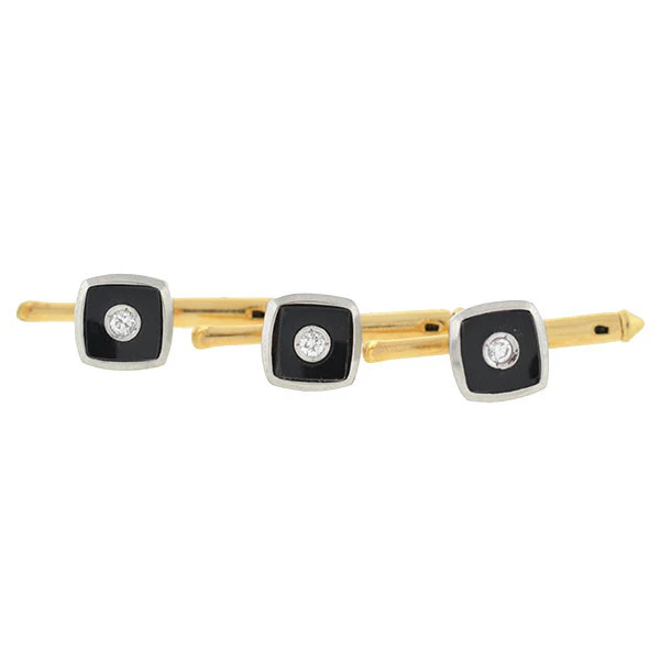 LARTER Art Deco Platinum & 14kt Onyx & Diamond 5-Piece Cufflink Set - Image 4