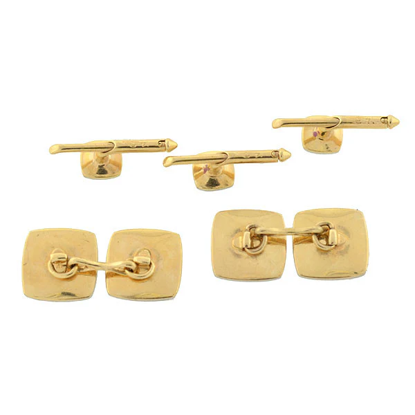 LARTER Art Deco Platinum & 14kt Onyx & Diamond 5-Piece Cufflink Set - Image 5