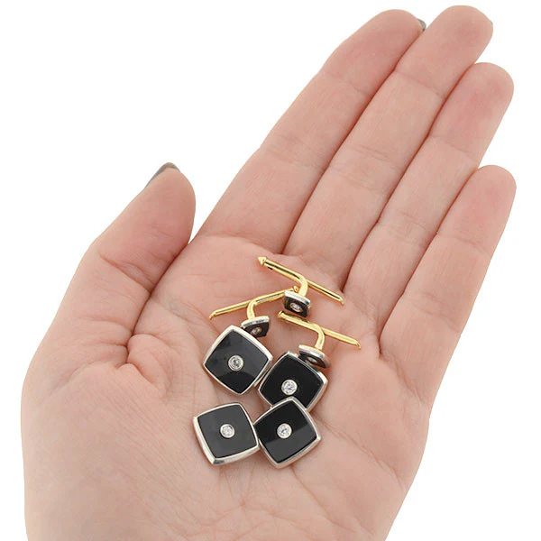 LARTER Art Deco Platinum & 14kt Onyx & Diamond 5-Piece Cufflink Set - Image 7