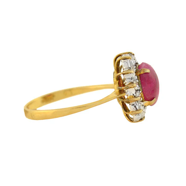 Late Art Deco 14kt 1ctw Ruby Cabochon Diamond Cluster Ring - Image 2