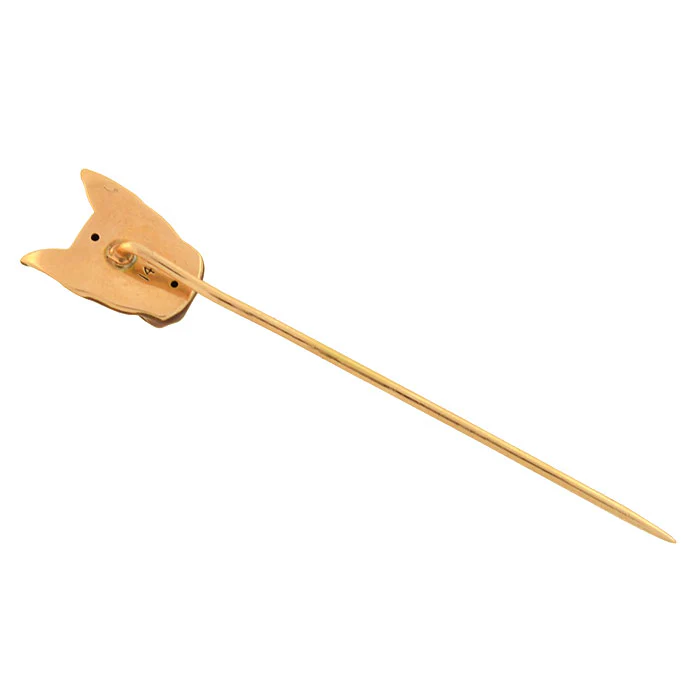 Late Art Deco 14kt Diamond + Enamel French Bulldog Stick Pin - Image 4