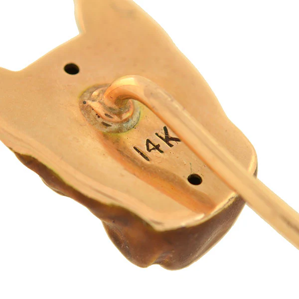 Late Art Deco 14kt Diamond + Enamel French Bulldog Stick Pin - Image 6