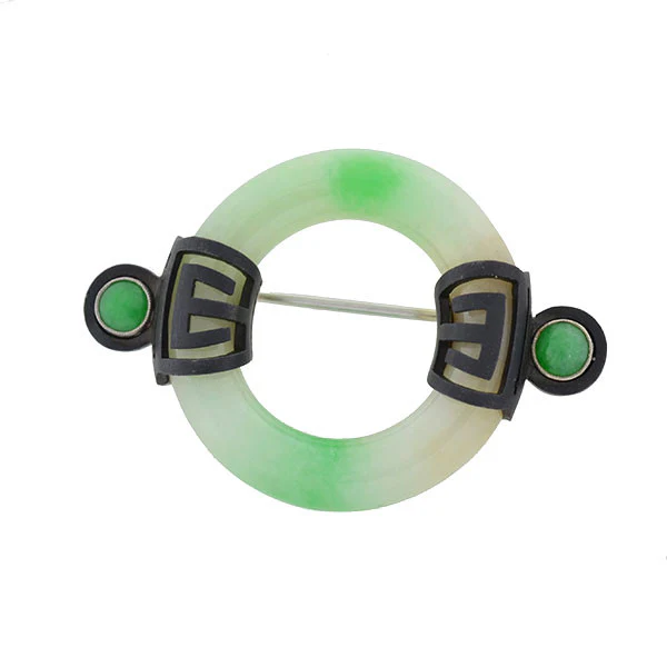 MARSH & CO. Art Deco 18kt Blackened Steel & Jade Pin - Image 3