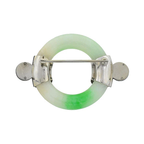 MARSH & CO. Art Deco 18kt Blackened Steel & Jade Pin - Image 5