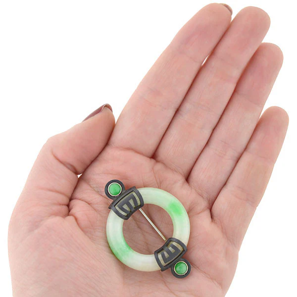 MARSH & CO. Art Deco 18kt Blackened Steel & Jade Pin - Image 7