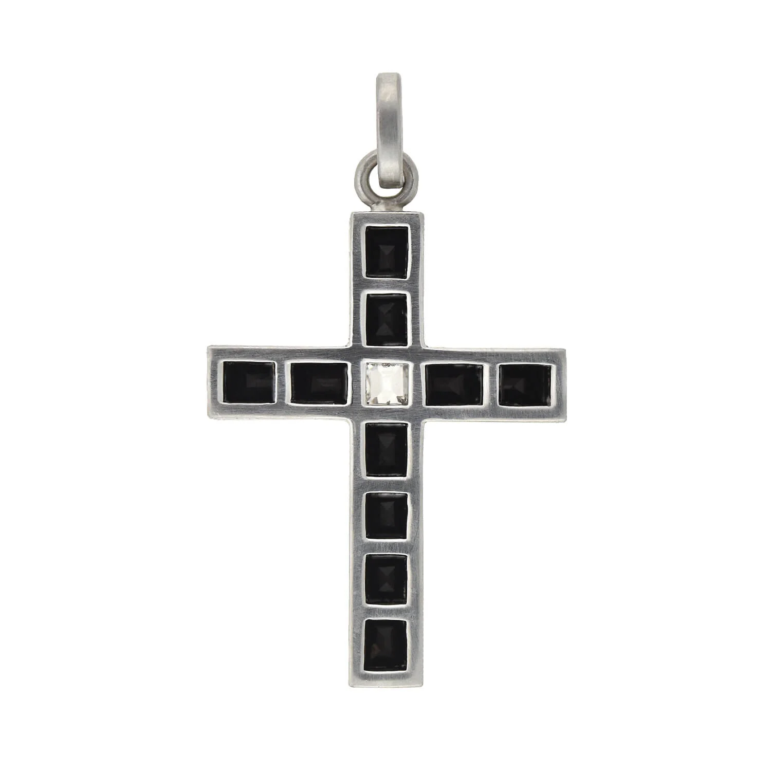 Art Deco Platinum French Cut Onyx + Diamond Cross Pendant - Image 5