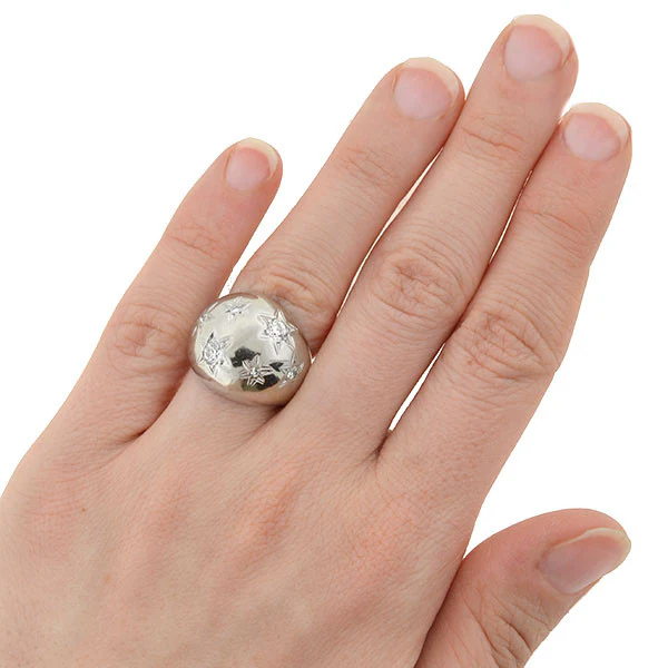 Retro 14kt Diamond Etched Starburst Dome Ring .75ctw - Image 7