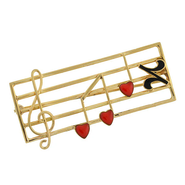 Retro 14kt Gold & Enamel Musical Staff Pin - Image 2