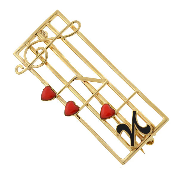 Retro 14kt Gold & Enamel Musical Staff Pin - Image 3
