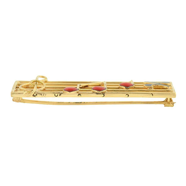 Retro 14kt Gold & Enamel Musical Staff Pin - Image 4