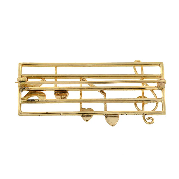 Retro 14kt Gold & Enamel Musical Staff Pin - Image 5