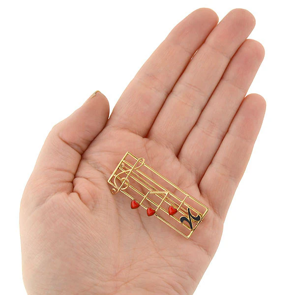 Retro 14kt Gold & Enamel Musical Staff Pin - Image 7