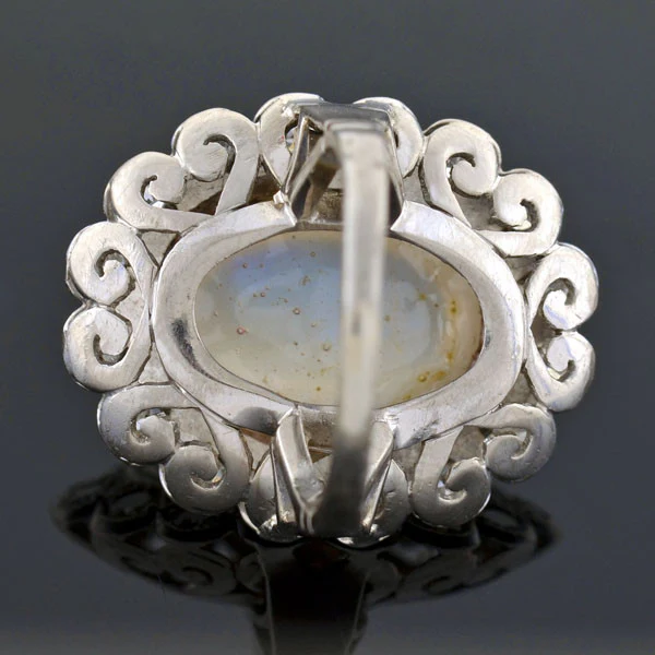Victorian Revival Retro 14kt Large Moonstone Diamond Cluster Ring - Image 6