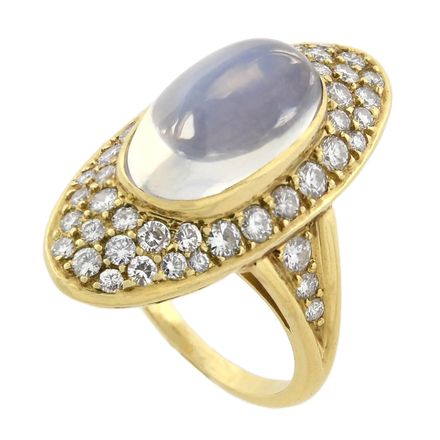 Retro Large 18kt Moonstone + Pavé Set Diamond Navette Ring - Image 4