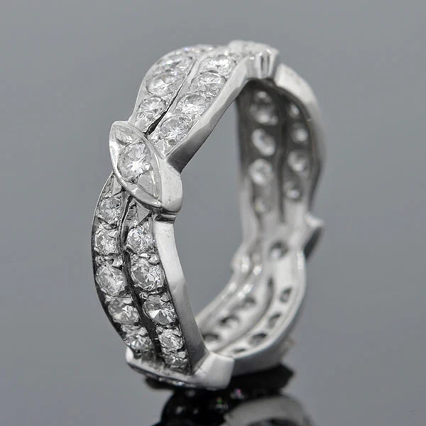 Retro Platinum Diamond Wavy Double Band 1.30ctw - Image 3