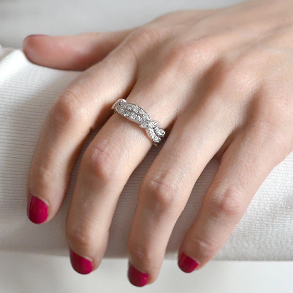 Retro Platinum Diamond Wavy Double Band 1.30ctw - Image 5