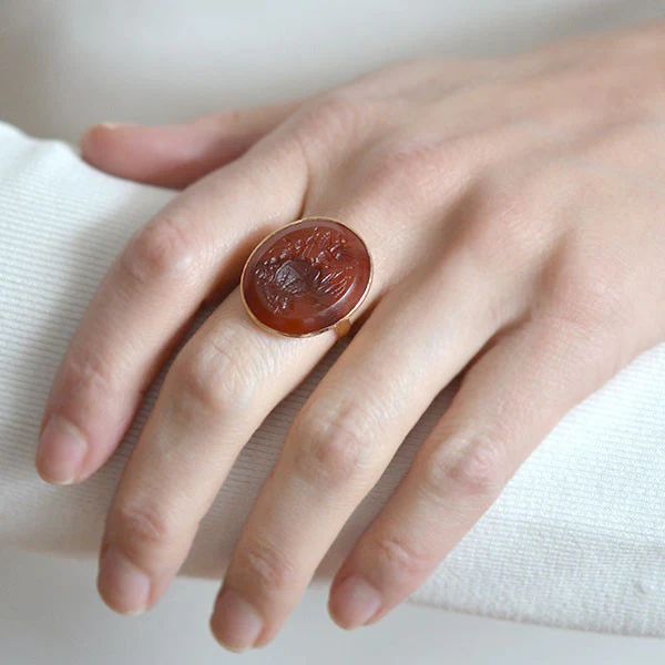 Victorian 10kt Carnelian Intaglio Family Crest Signet Ring - Image 7
