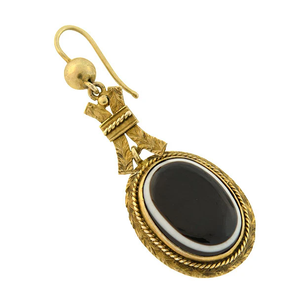 Victorian 12kt Gold Banded Agate Earrings - Image 2
