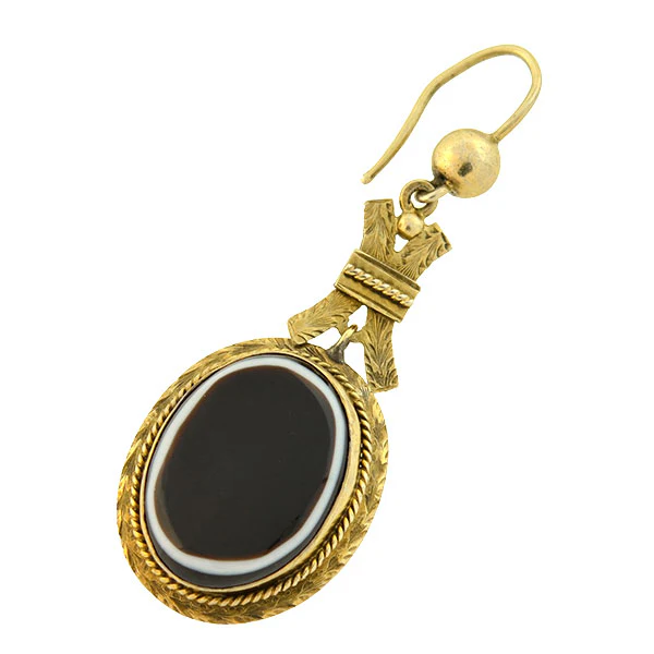 Victorian 12kt Gold Banded Agate Earrings - Image 3