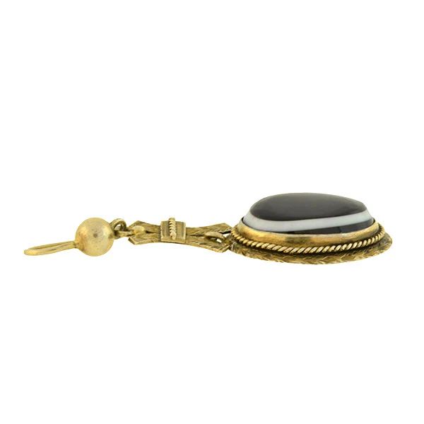 Victorian 12kt Gold Banded Agate Earrings - Image 4