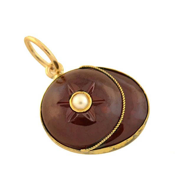Victorian 14kt Carved Garnet + Pearl Jockey Cap Charm/Pendant - Image 2