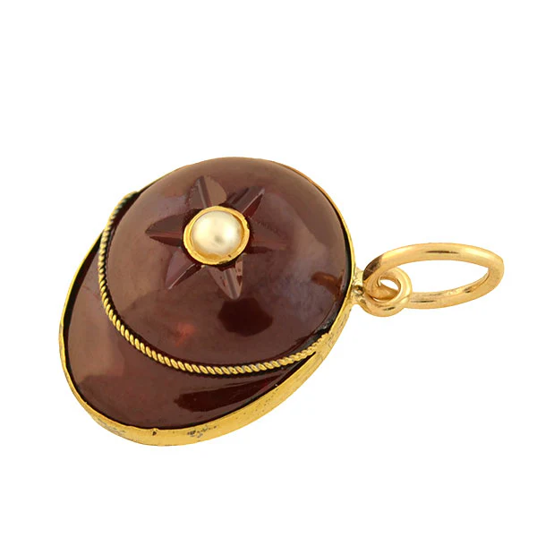 Victorian 14kt Carved Garnet + Pearl Jockey Cap Charm/Pendant - Image 3