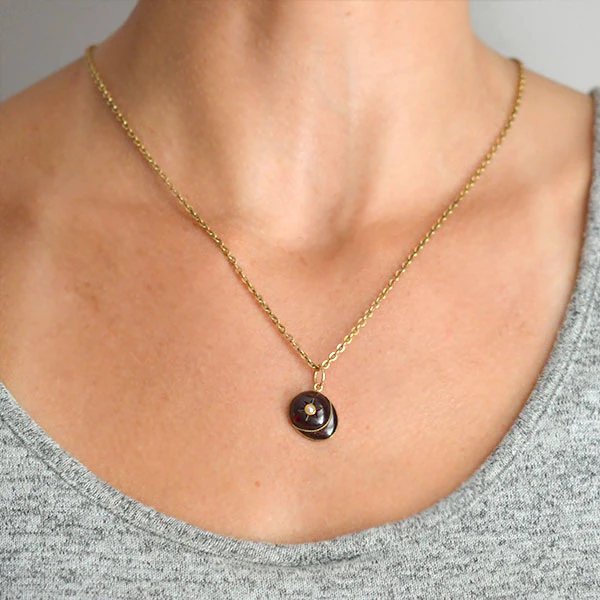 Victorian 14kt Carved Garnet + Pearl Jockey Cap Charm/Pendant - Image 5